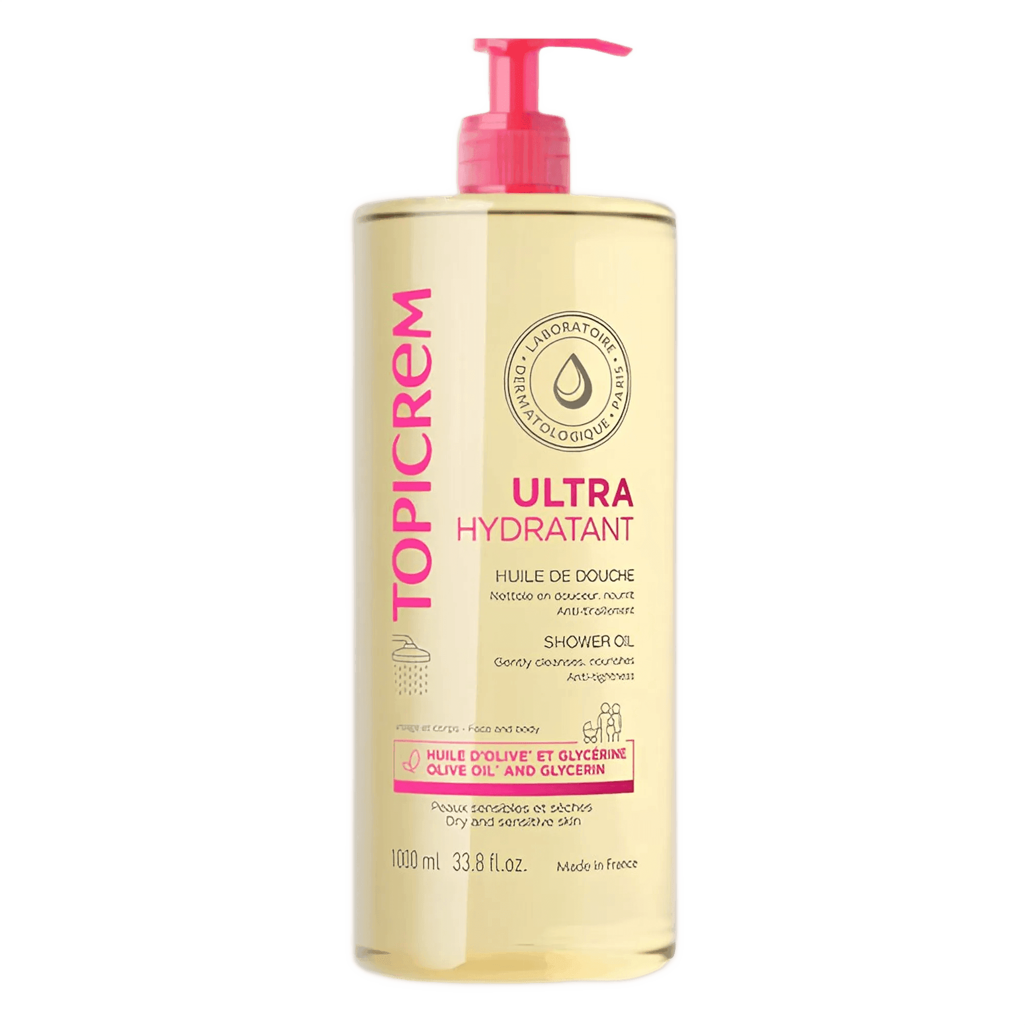 Topicrem – Recharge ultra hydratante huile de douche à l'huile d'olive et glycérine 1000 ml | Peaux Sèches